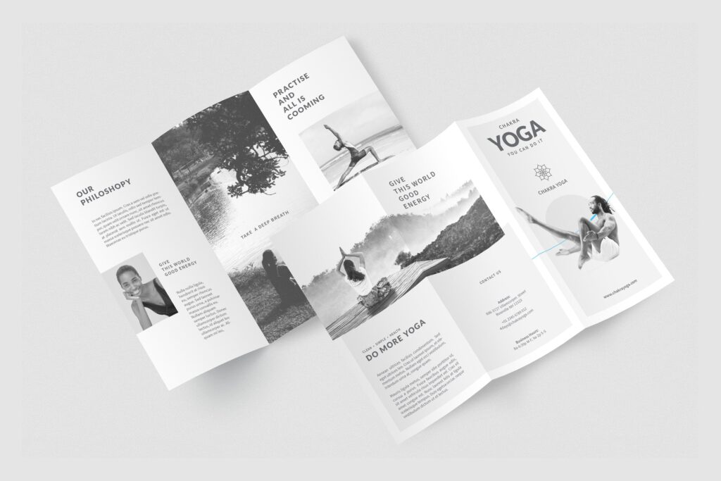 瑜伽健身三折小册子模板素材下载Yoga Trifold Brochure