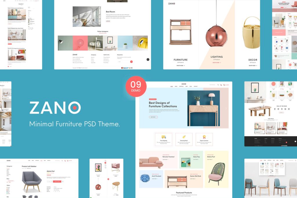 室内设计工作室/家具设计网站素材模板Zano Furniture eCommerce PSD Template