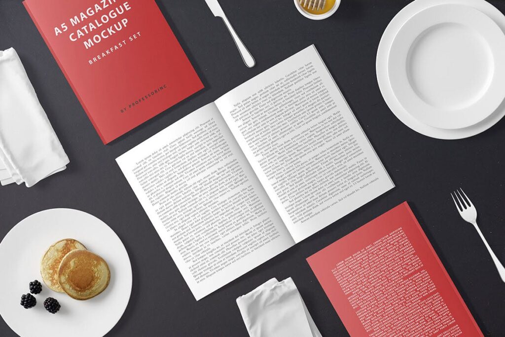 早餐A5杂志目录模型样机效果图A5 Magazine Catalogue Mockup Breakfast Set插图8