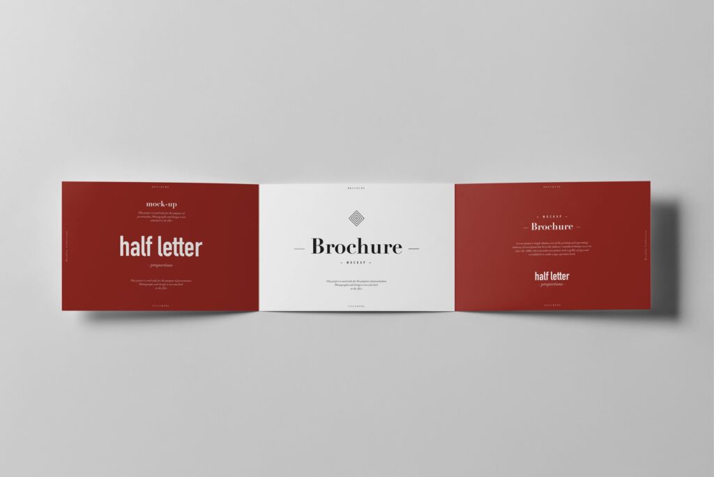 企业品牌介绍三折页模型样机效果图Tri Fold Half Letter Horizontal Brochure Mockup插图9