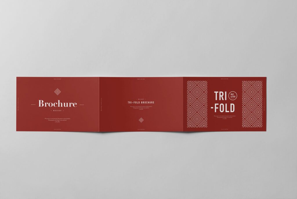 企业品牌介绍三折页模型样机效果图Tri Fold Half Letter Horizontal Brochure Mockup插图10