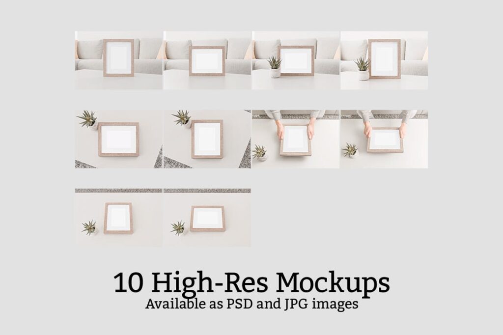 逼真相框画册模型素材下载10 Wooden Picture Frame Mockups插图1
