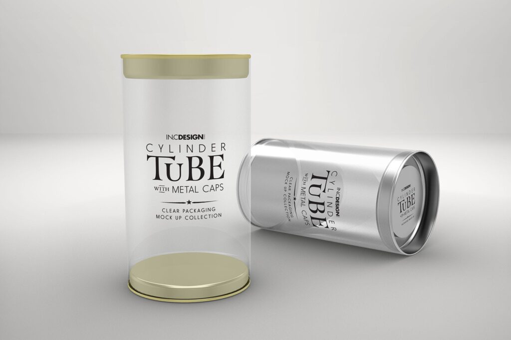 带有金属盖的PVC圆筒管包装样机模型/多角度展示样机效果图120mm Cylinder Tube Packaging Mockup插图1