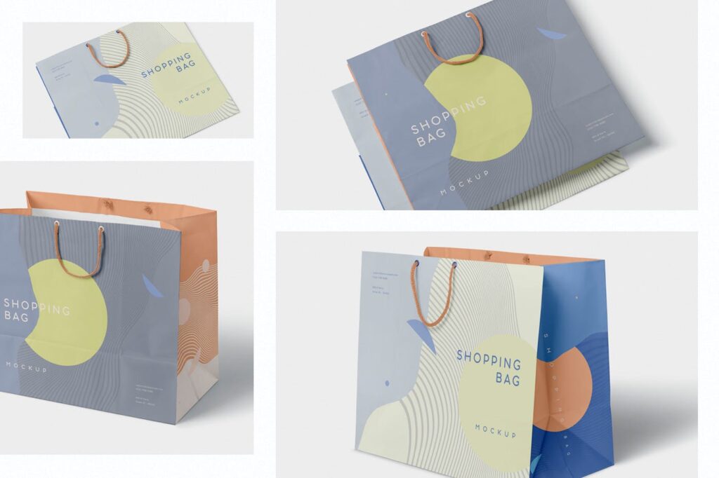 购物手提袋样机模型效果图下载4 Paper Shopping Bag Mockups插图1