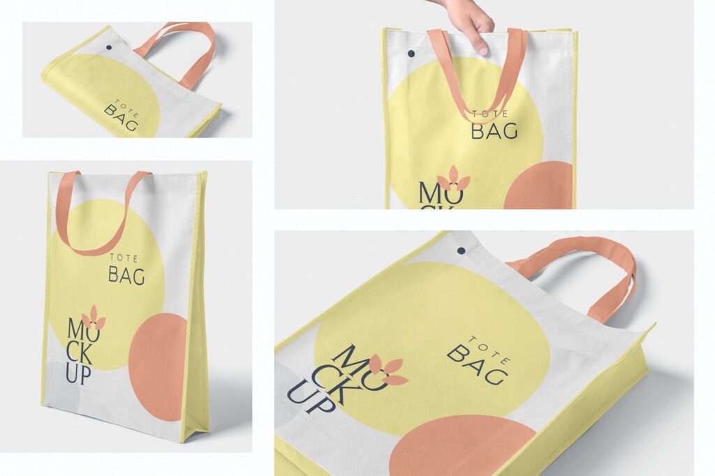 4个购物手提袋样机模型4 Tote Bag Mockups插图1