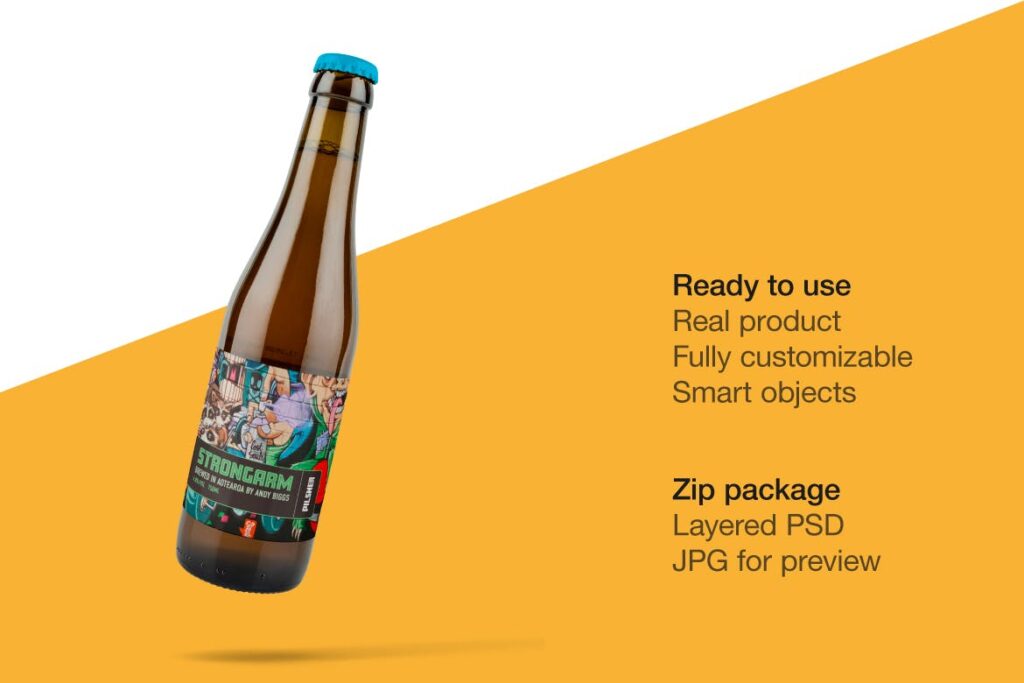 琥珀色精酿啤酒瓶模型样机展示效果图Amber Beer Bottle Mockup插图1