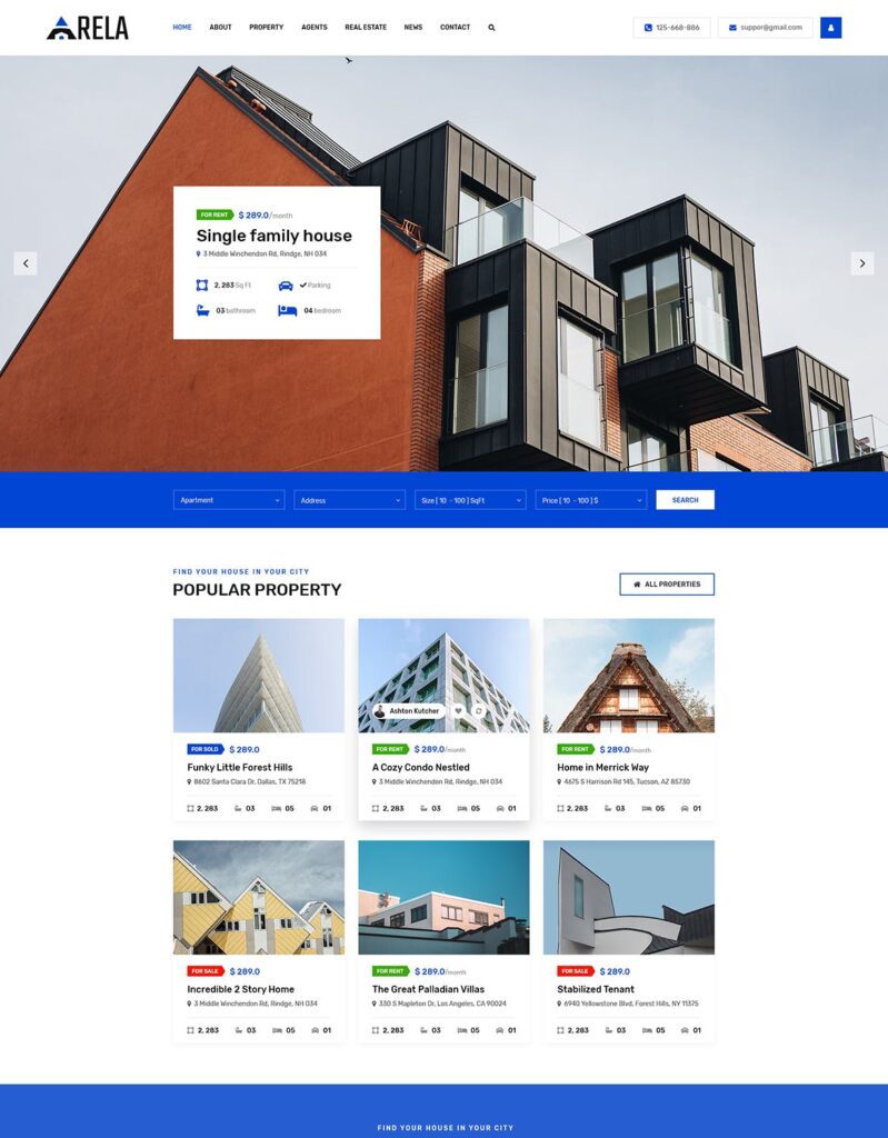 房地产公司网上销售企业网站素材模板素材Arela Real Estate PSD Template插图1