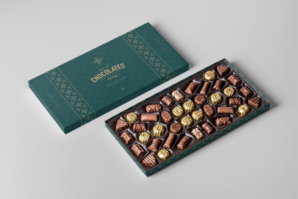 精致巧克力品牌包装模型样机效果Box Of Chocolates Mockup 2插图1