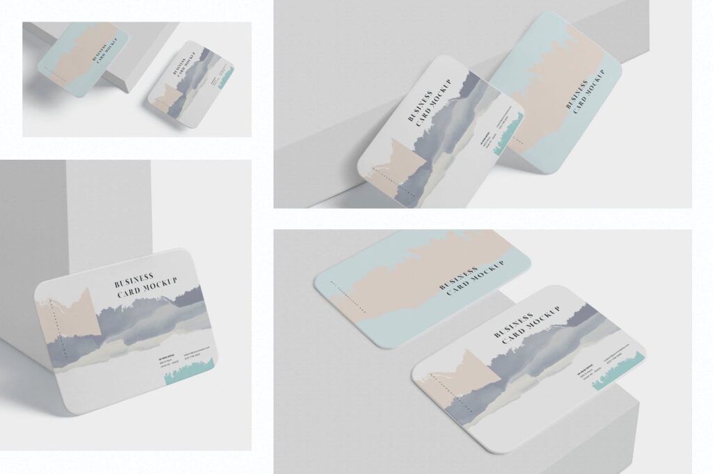 企业商务圆角名片模型样机Business Card Mockup Round Corners插图1