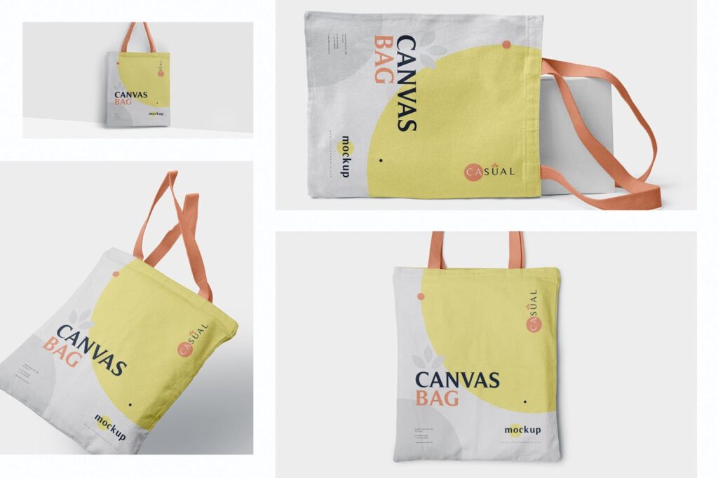 4个帆布袋/购物手提袋模型样机效果图Canvas Bag Mockups K7652AT插图1