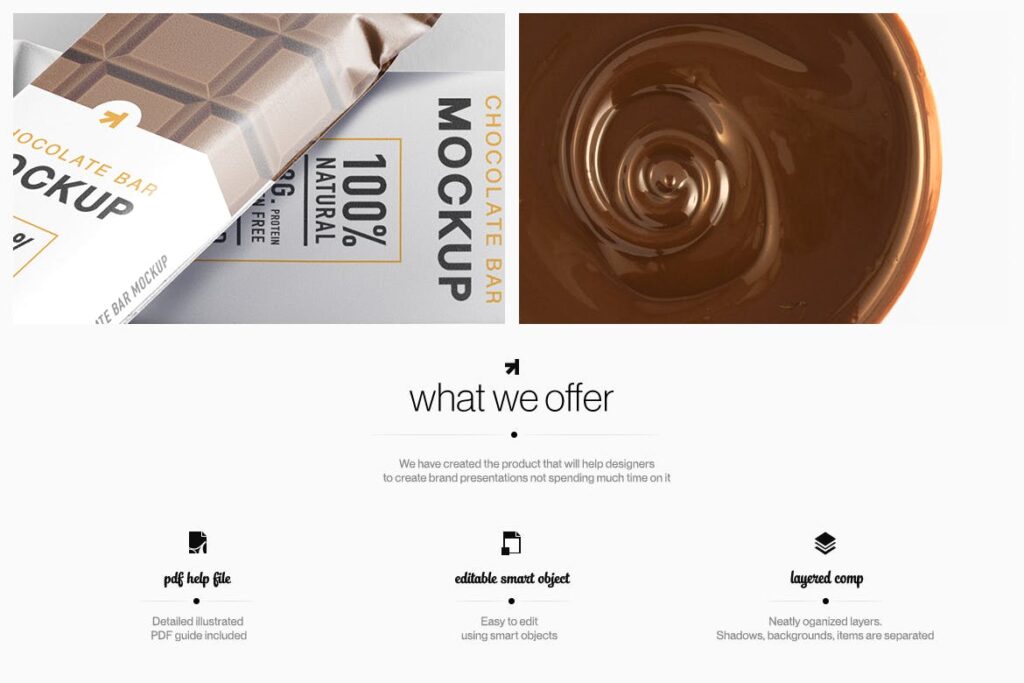 零食/巧克力/小麦/能源/有机脆/巧克力模型样机素材模型下载Chocolate Bar Packaging Mockup插图