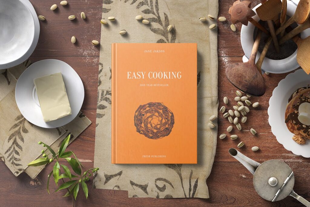厨房烹调精装书籍模型样机下载Cook Book Mockup Kitchen Set插图1