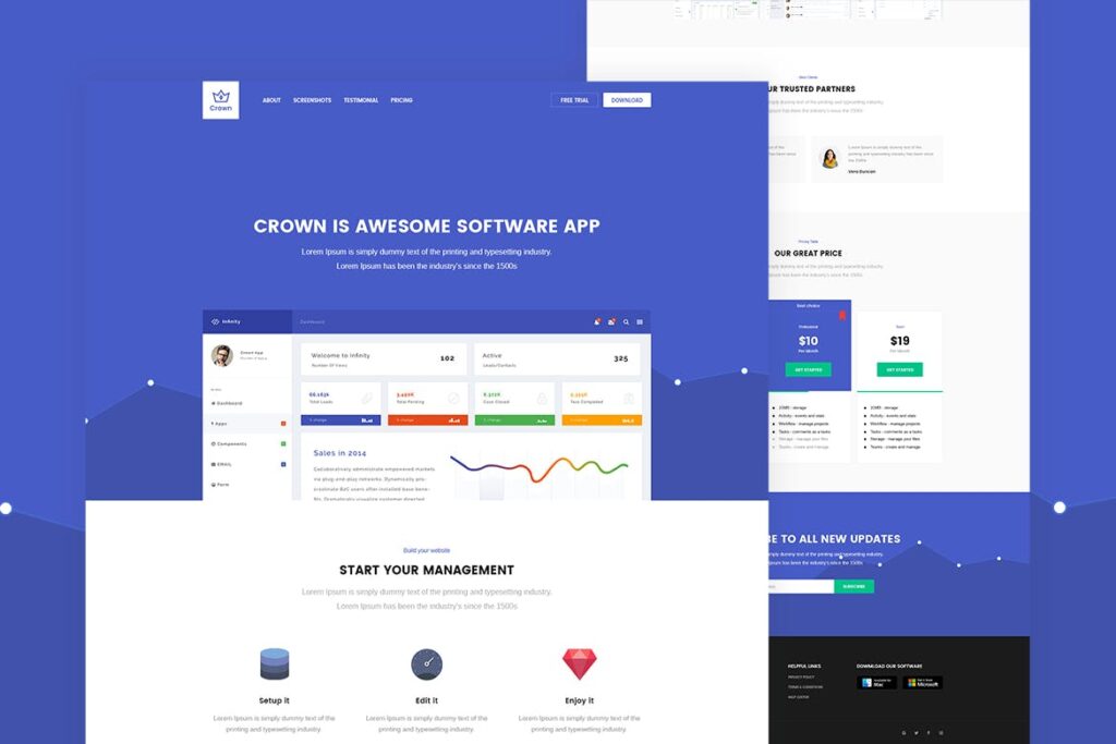 企业精致产品网站素材模板Crown Multi Purpose Html5 Landing Template 9DLFCS4插图1