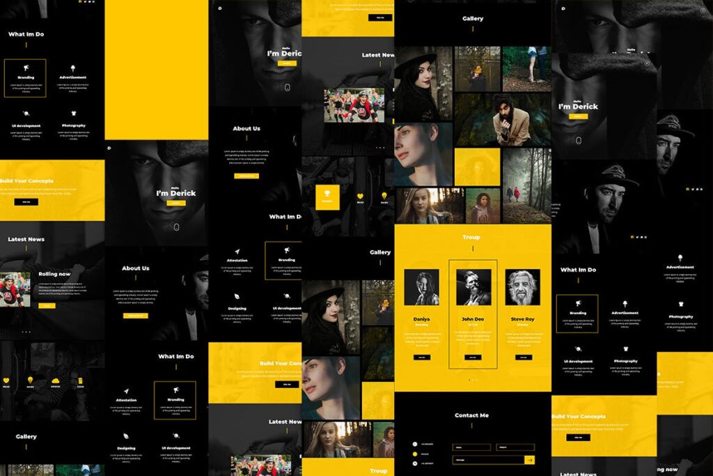 经典配色创意网页/摄影工作室网站模板Derick Creative Website UI Kit插图1