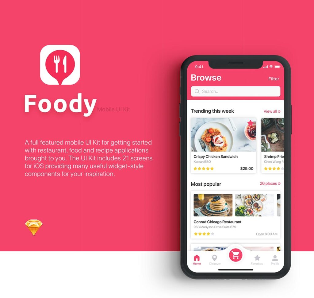 餐厅/食物和食谱应用程序UI组件模板素材Foody Food App UI Kit插图1