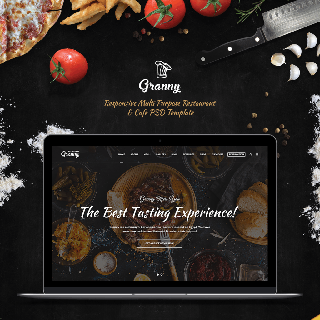 餐饮品牌主题餐厅企业网站素材模版Granny Elegant Restaurant Cafe PSD Template插图1