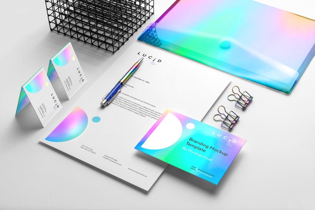 渐变光影时尚品牌VI模型样机展示效果图Lucid Branding Mockup Vol1插图1