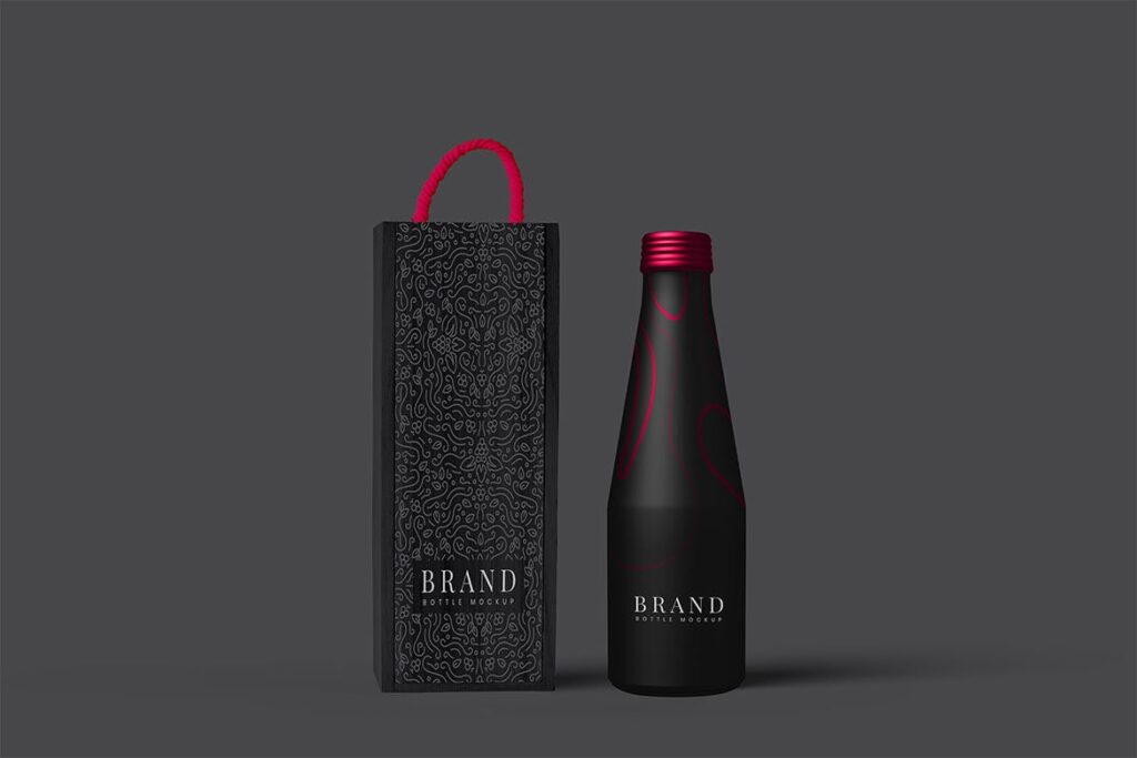 黑色金属瓶包装PSD样机模型效果图Metal Bottle Package Mockup插图1