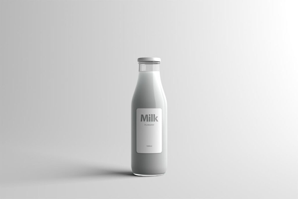 玻璃瓶装牛奶包装模型样机下载Milk Bottle Packaging MockUp插图1