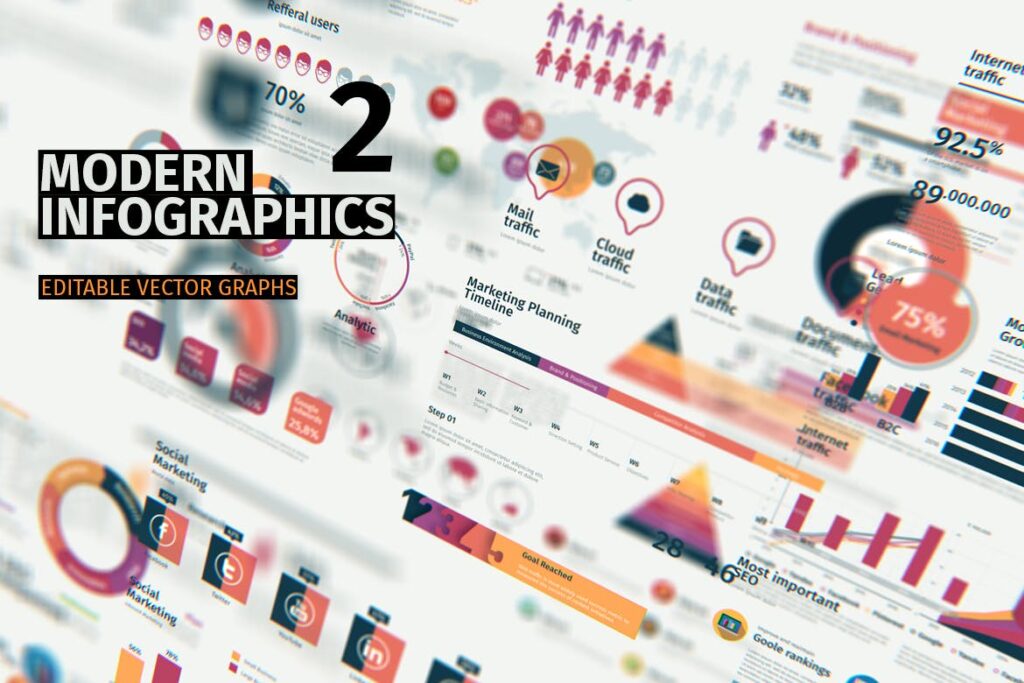 后台信息可视化/大数据平台管理后台组件模板素材Modern Editable Infographics vol2插图1