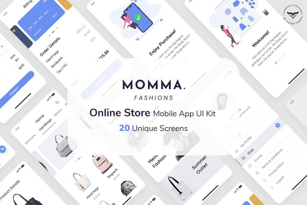 在线商店移动应用UI组件模版素材Momma Online Store Mobile App UI Kit插图1