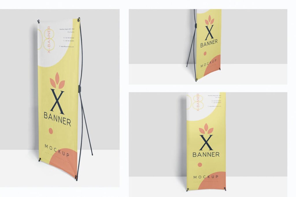 多种透视角度X-展板模型样机效果图Realistic X Banner Mockups插图1