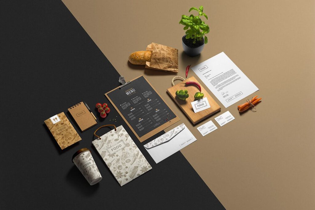 美食餐饮品牌项目VI样机模型素材下载Restaurant Bar Stationery Branding Mockup插图1