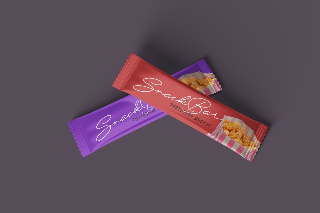 食品真空包装多角度展示模型样机下载Snack Bar Packaging Mockups插图1