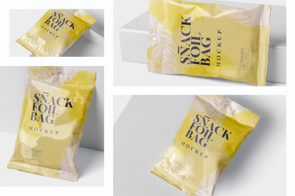 真空包装零食箔袋样机模型效果图Snack Foil Bag Mockup Slim Size插图1