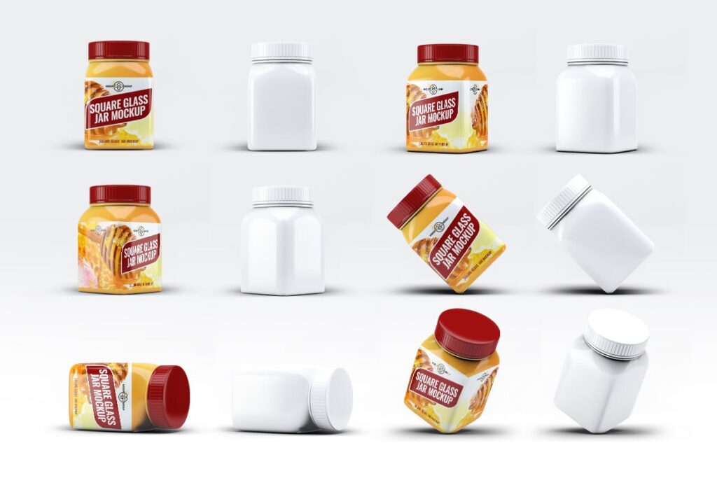 方形玻璃罐模型/食品包装罐样机模型素材下载Square Glass Jar MockUp插图1