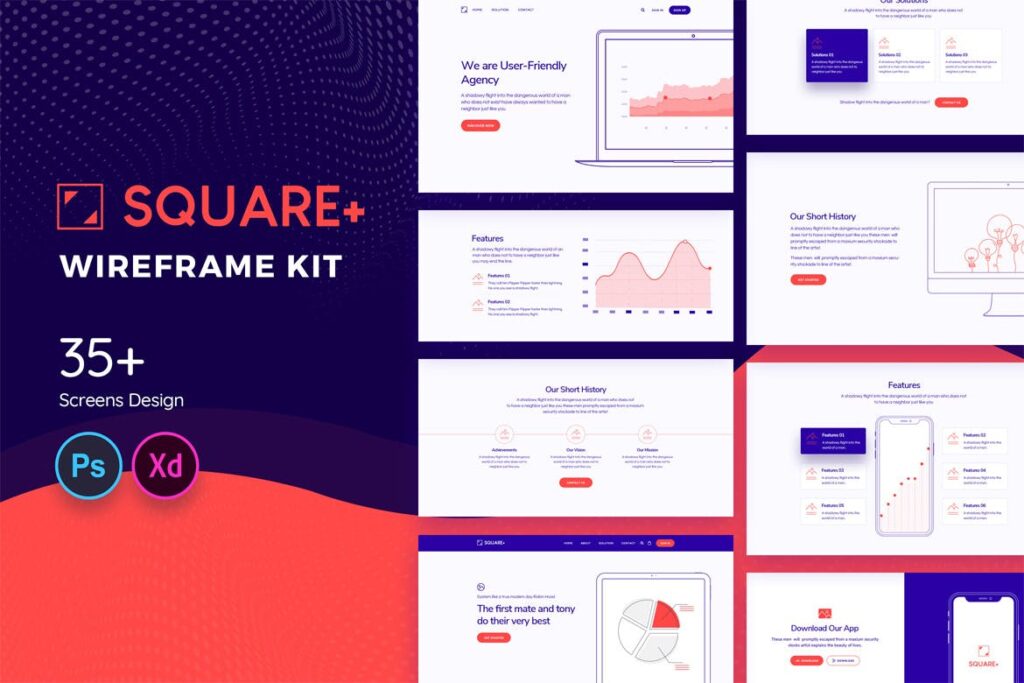35个商务类WEB端网站素材模板Square Web Wireframe Kit插图1
