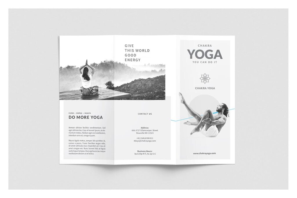 瑜伽健身三折小册子模板素材下载Yoga Trifold Brochure插图1