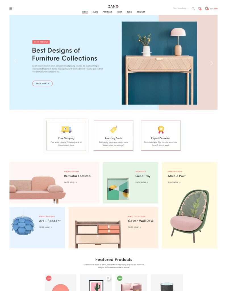室内设计工作室/家具设计网站素材模板Zano Furniture eCommerce PSD Template插图1