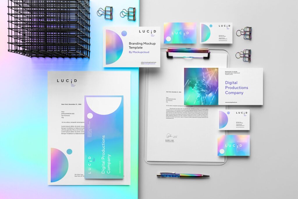 渐变光影时尚品牌VI模型样机展示效果图Lucid Branding Mockup Vol1插图2