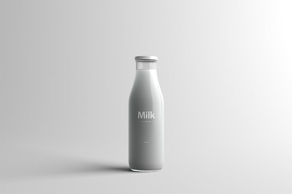 玻璃瓶装牛奶包装模型样机下载Milk Bottle Packaging MockUp插图2