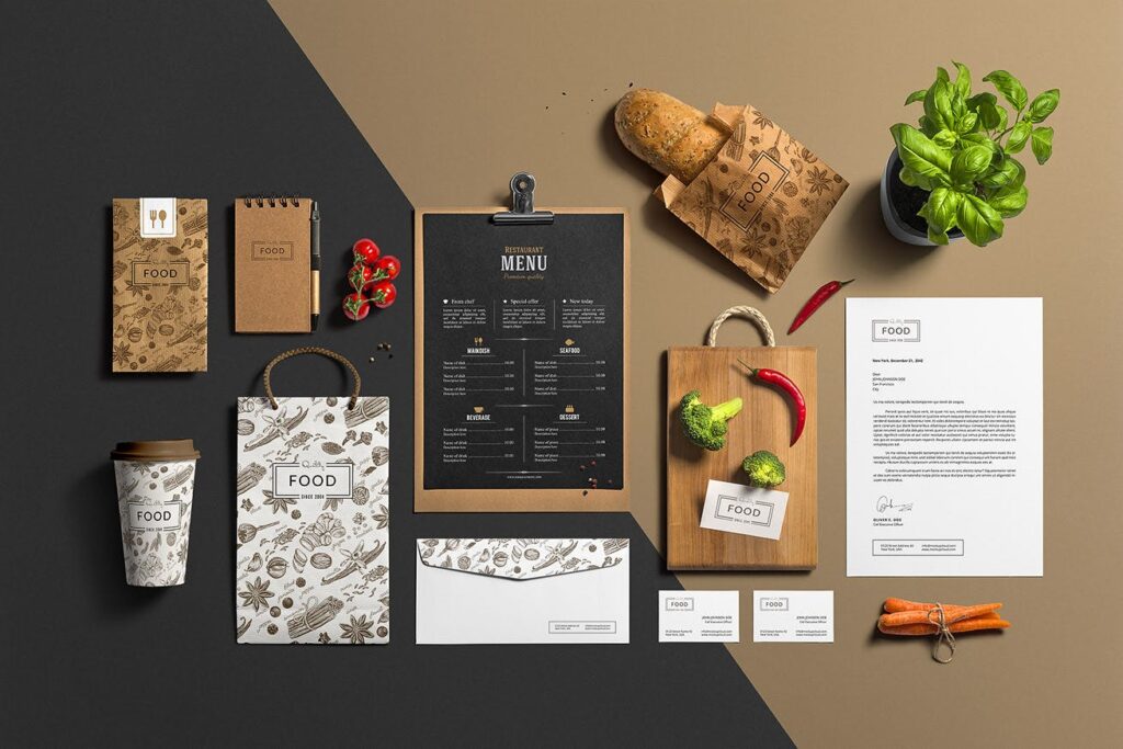 美食餐饮品牌项目VI样机模型素材下载Restaurant Bar Stationery Branding Mockup插图2