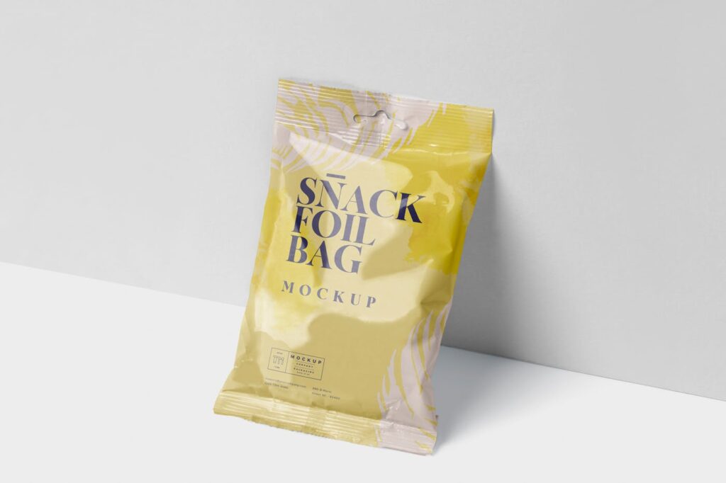 真空包装零食箔袋样机模型效果图Snack Foil Bag Mockup Slim Size插图2