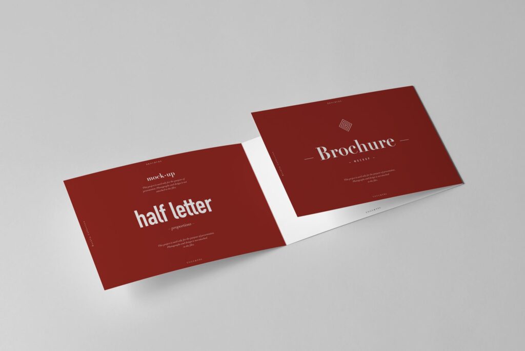 企业品牌介绍三折页模型样机效果图Tri Fold Half Letter Horizontal Brochure Mockup插图2