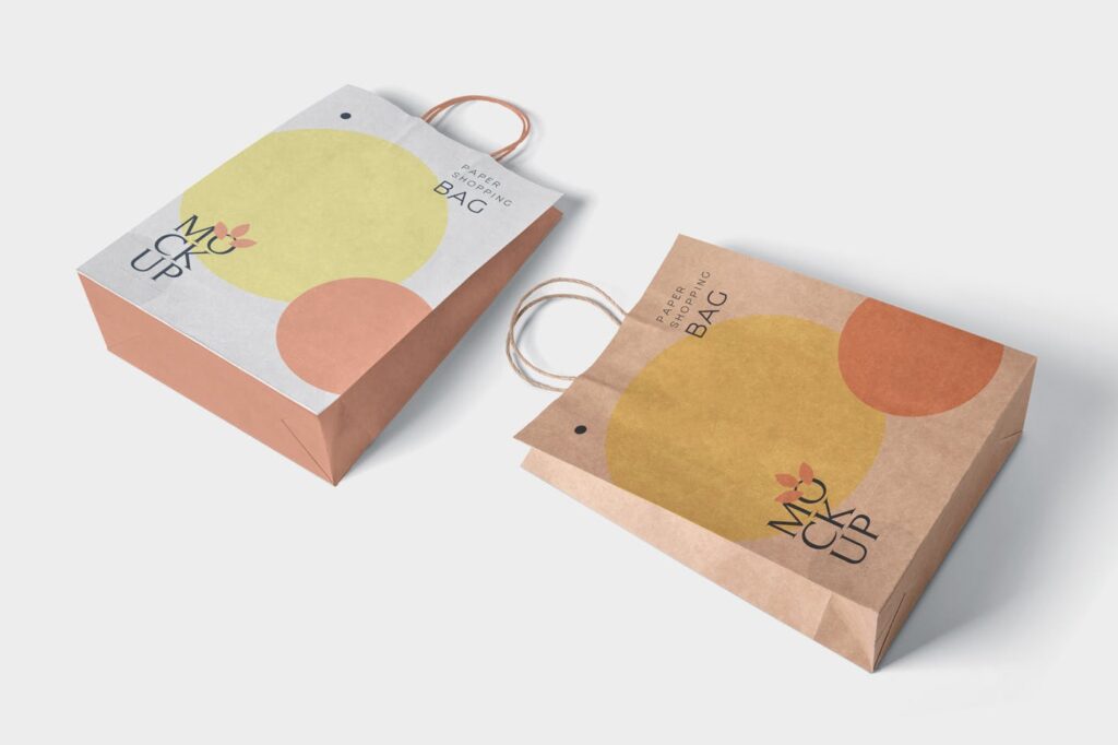 5个透视角度购物牛皮纸手提袋模型样机5 Paper Shopping Bag Mockups插图3