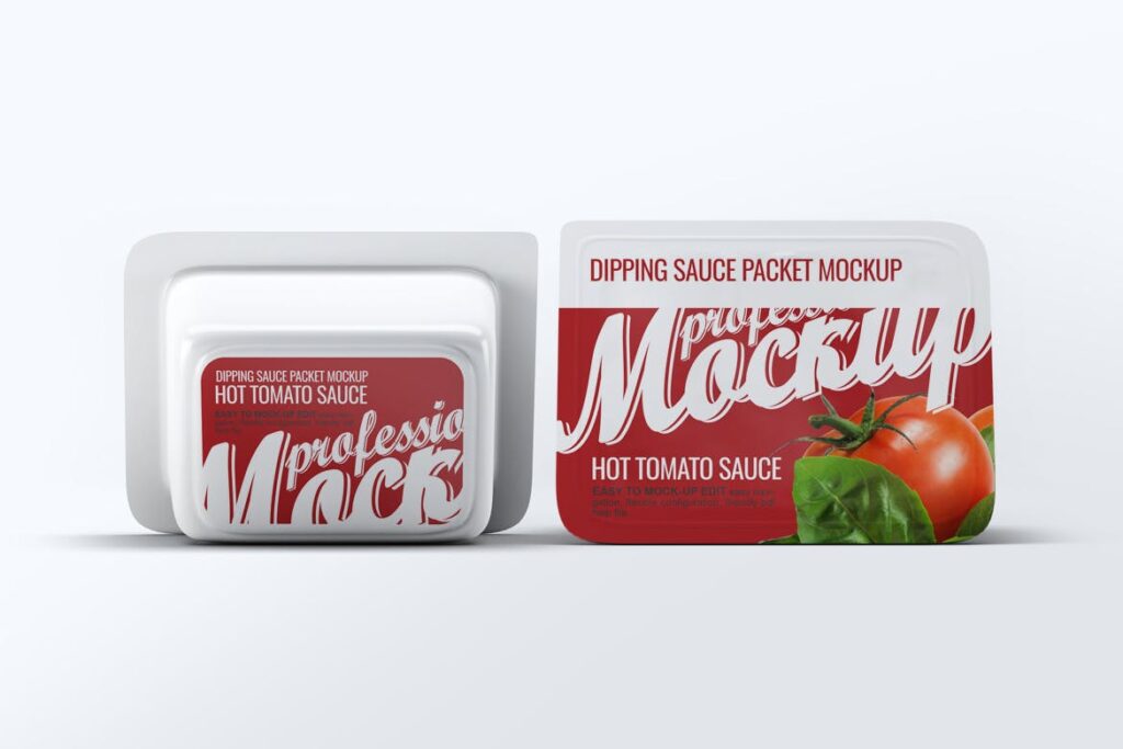 番茄沙司果蔬料理蘸酱包模型样机效果图Dipping Sauce Packet MockUp插图3