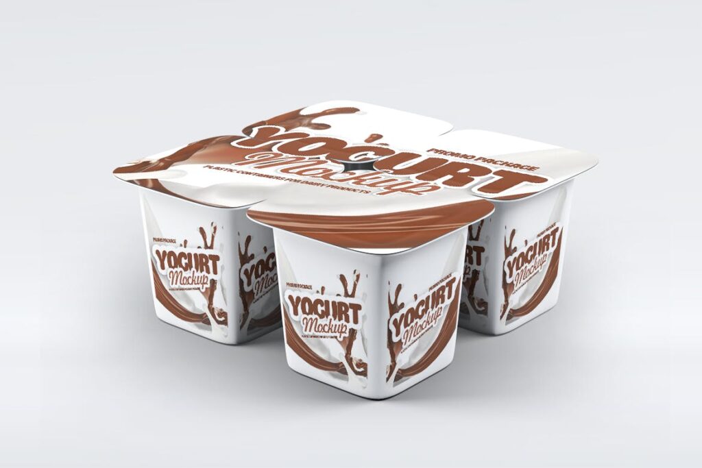 四个塑料包装酸奶透视包装模型样机素材下载Four Plastic Container for Yogurt MockUp插图3