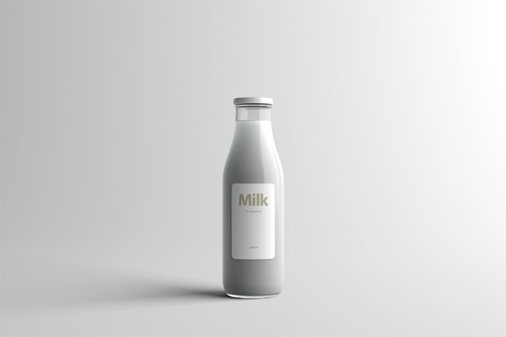 玻璃瓶装牛奶包装模型样机下载Milk Bottle Packaging MockUp插图3
