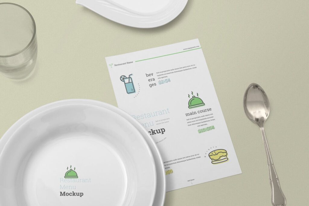 绿色生态餐厅菜单设计模型样机下载Restaurant Menu Card Mockups插图2