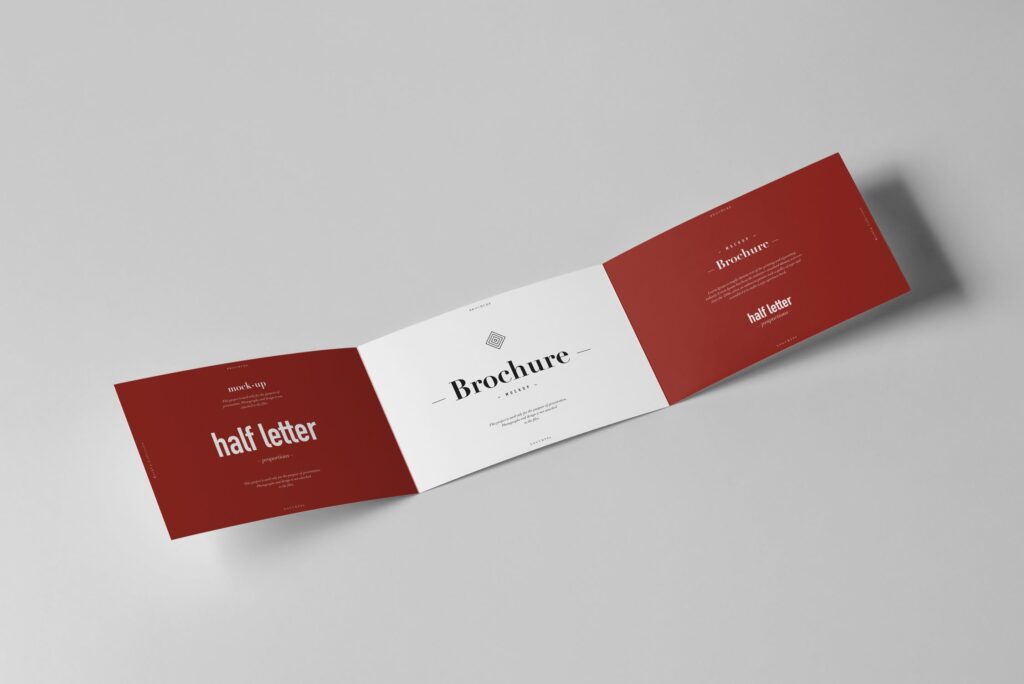 企业品牌介绍三折页模型样机效果图Tri Fold Half Letter Horizontal Brochure Mockup插图3