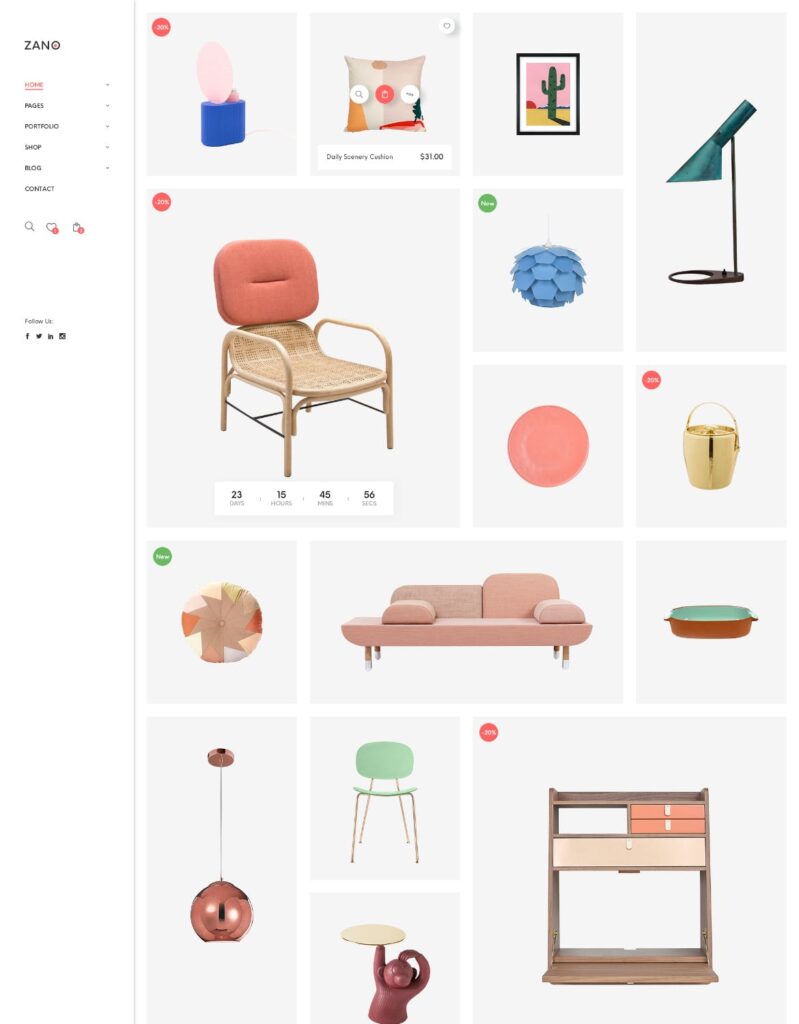 室内设计工作室/家具设计网站素材模板Zano Furniture eCommerce PSD Template插图3