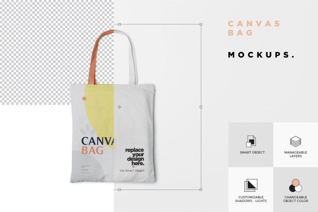 4个帆布袋/购物手提袋模型样机效果图Canvas Bag Mockups K7652AT插图4