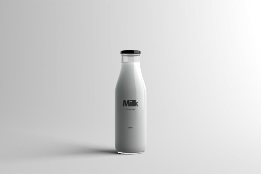 玻璃瓶装牛奶包装模型样机下载Milk Bottle Packaging MockUp插图4
