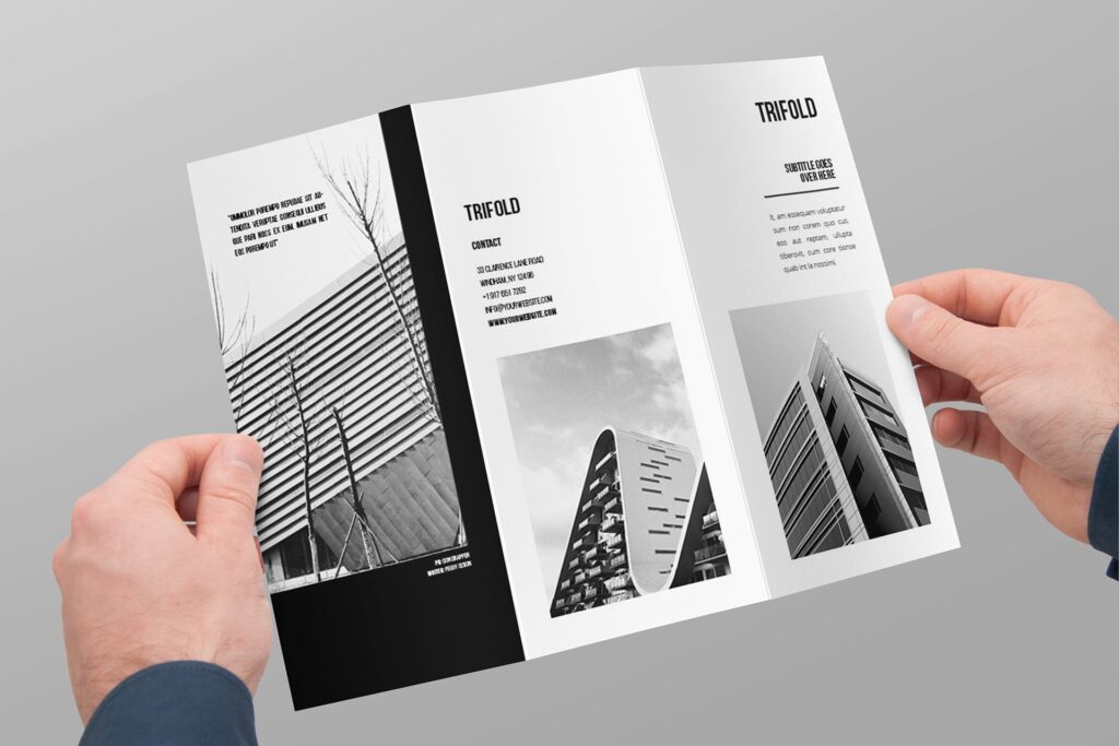 简约的黑白建筑业务介绍三折页模板Minimal Black White Architecture Trifold插图3