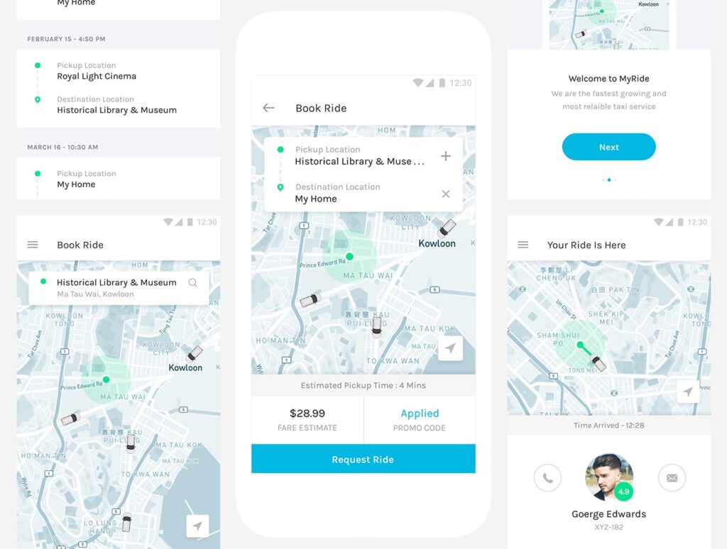 优雅简约网约车移动端界面设计模板My Ride Taxi App Mobile UI Kit插图4