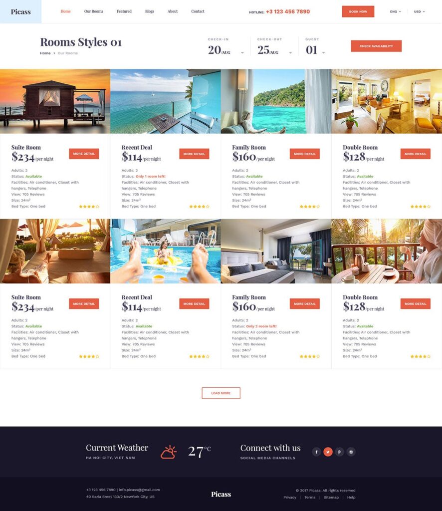 酒店官/汽车旅馆/别墅旅游企业网站设计模板Picass Hotel PSD Templates插图4